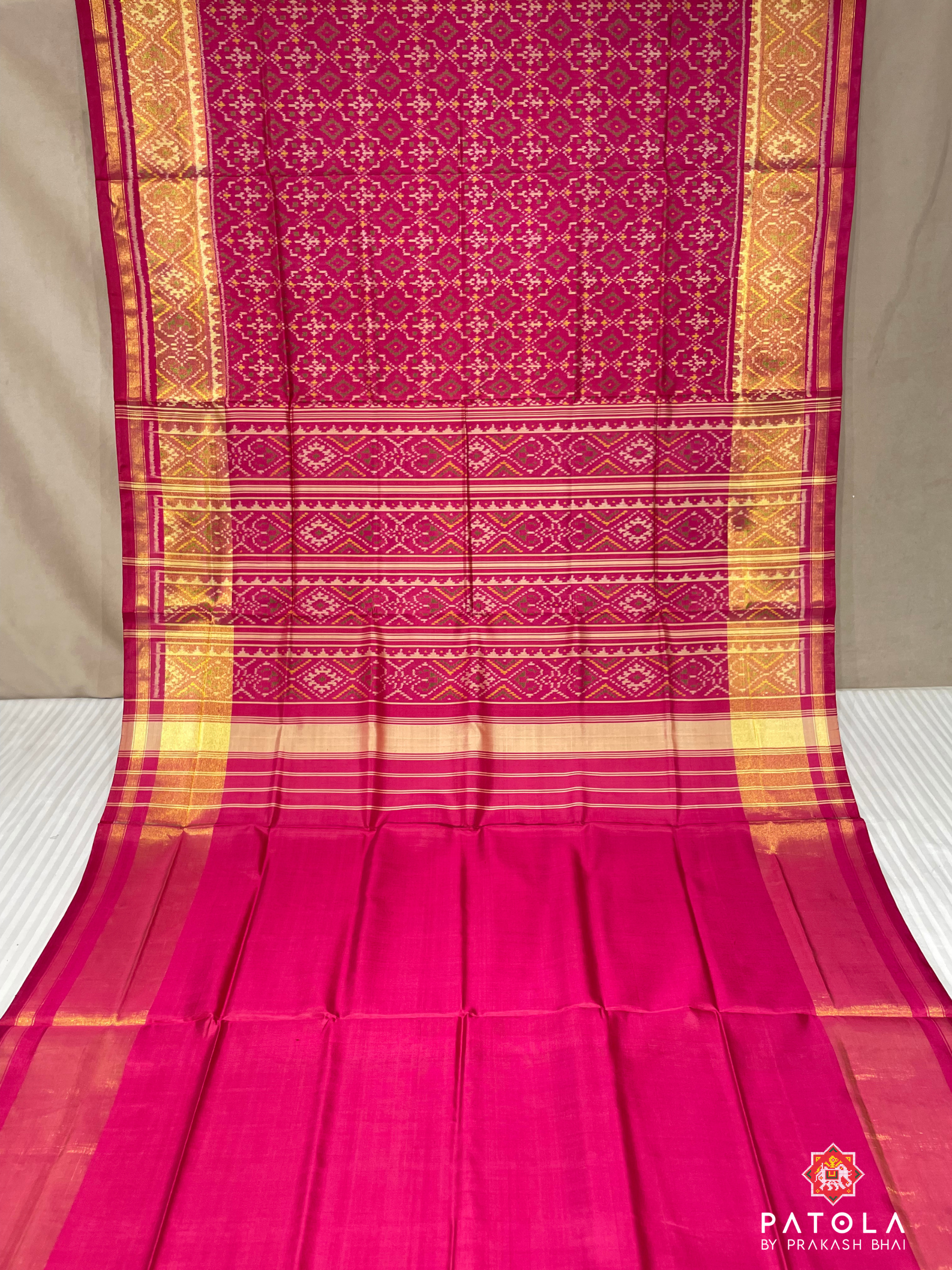 Traditional Pink Button Phool Designer Single Ikat Patola Saree